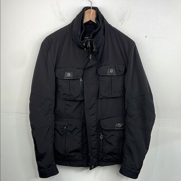 Hugo Boss Men’s L Black Military Utility Jacket Trim Fit Relaxed 38 Reg
